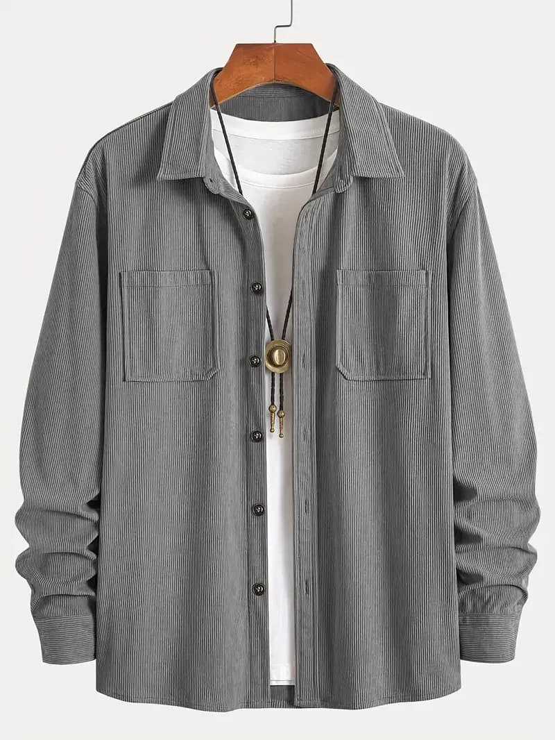Veste chemise velours côtelé homme printemps automne style vintage Hong Kong pêche