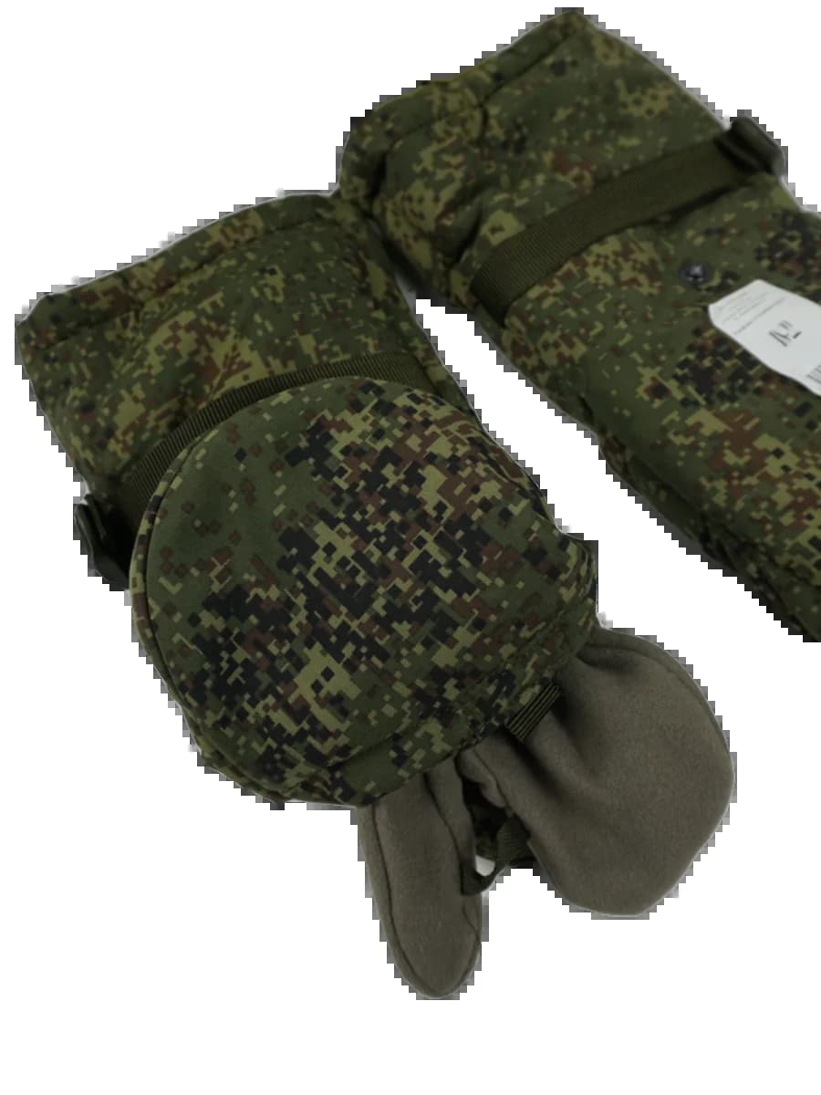 Gants hiver camouflage russe VKBO : isolation coton fourrure, protection vent, pêche grand froid