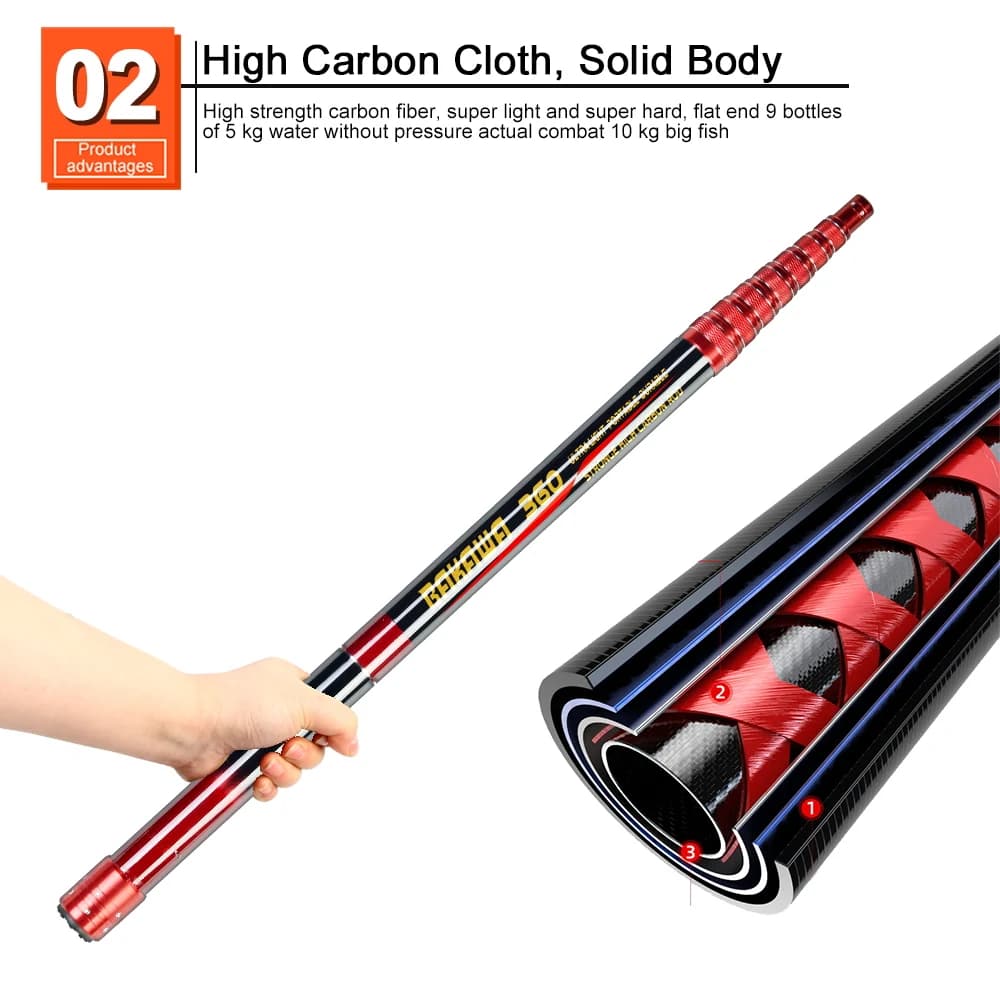 Filet de pêche pliable télescopique 4 mètres en fibre de carbone pour carpe et truite de mer