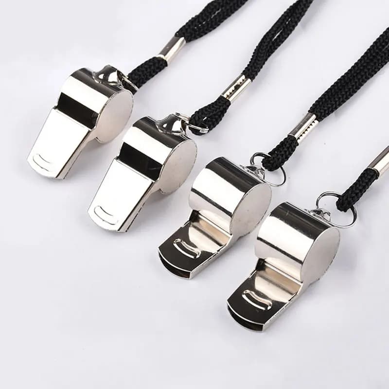 Lot 5 sifflets métal inoxydable avec cordon pour arbitres sauveteurs pêcheurs - Professionnel survie