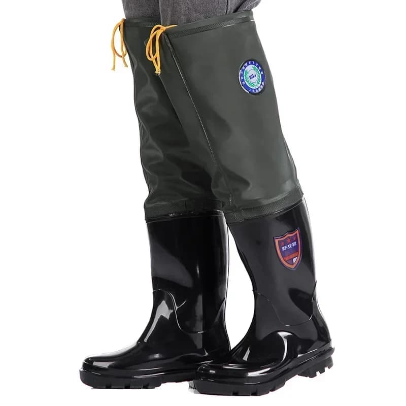 Pantalon de pêche imperméable renforcé avec bottes intégrées antidérapantes et résistantes à l'usure