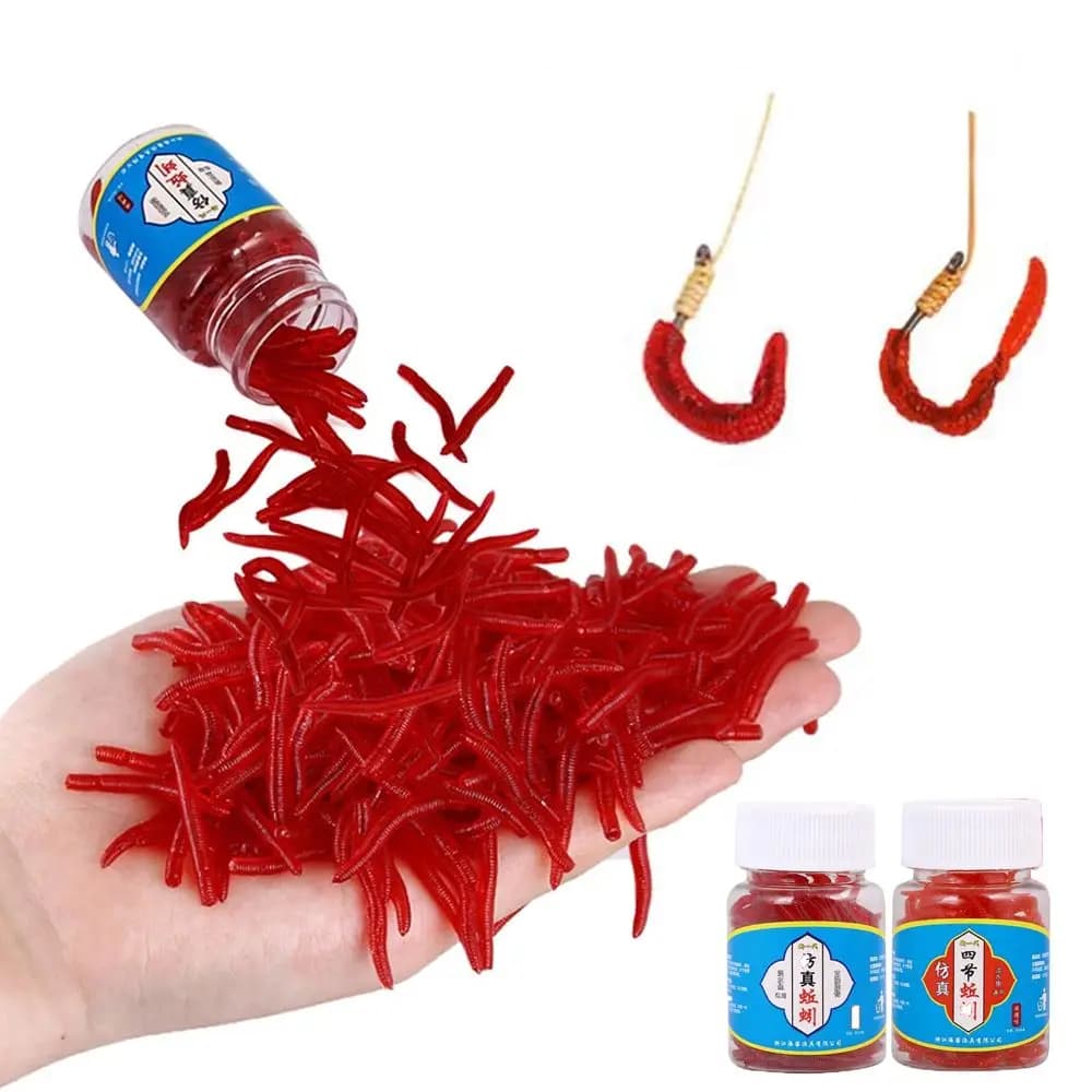 Vers rouges réalistes 100 pièces - Leurres souples silicone pour pêche hivernale carpe et carnassiers