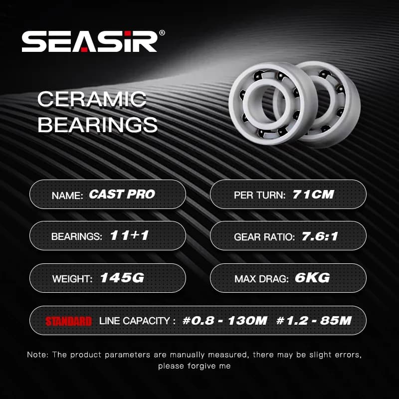 Moulinet baitcasting ultraléger Seasir Cast Pro 145g BFS métal 7.6:1 11+1 roulements pour pêche mer et eau douce