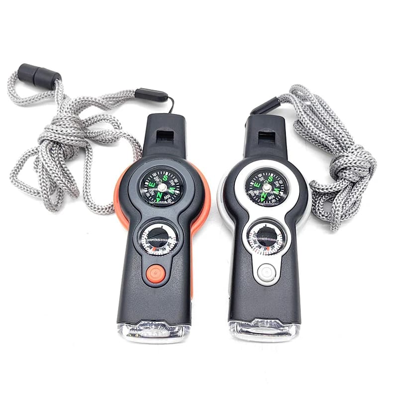 Sifflet survie 7-en-1 multifonction avec LED et boussole pour activités outdoor pêche