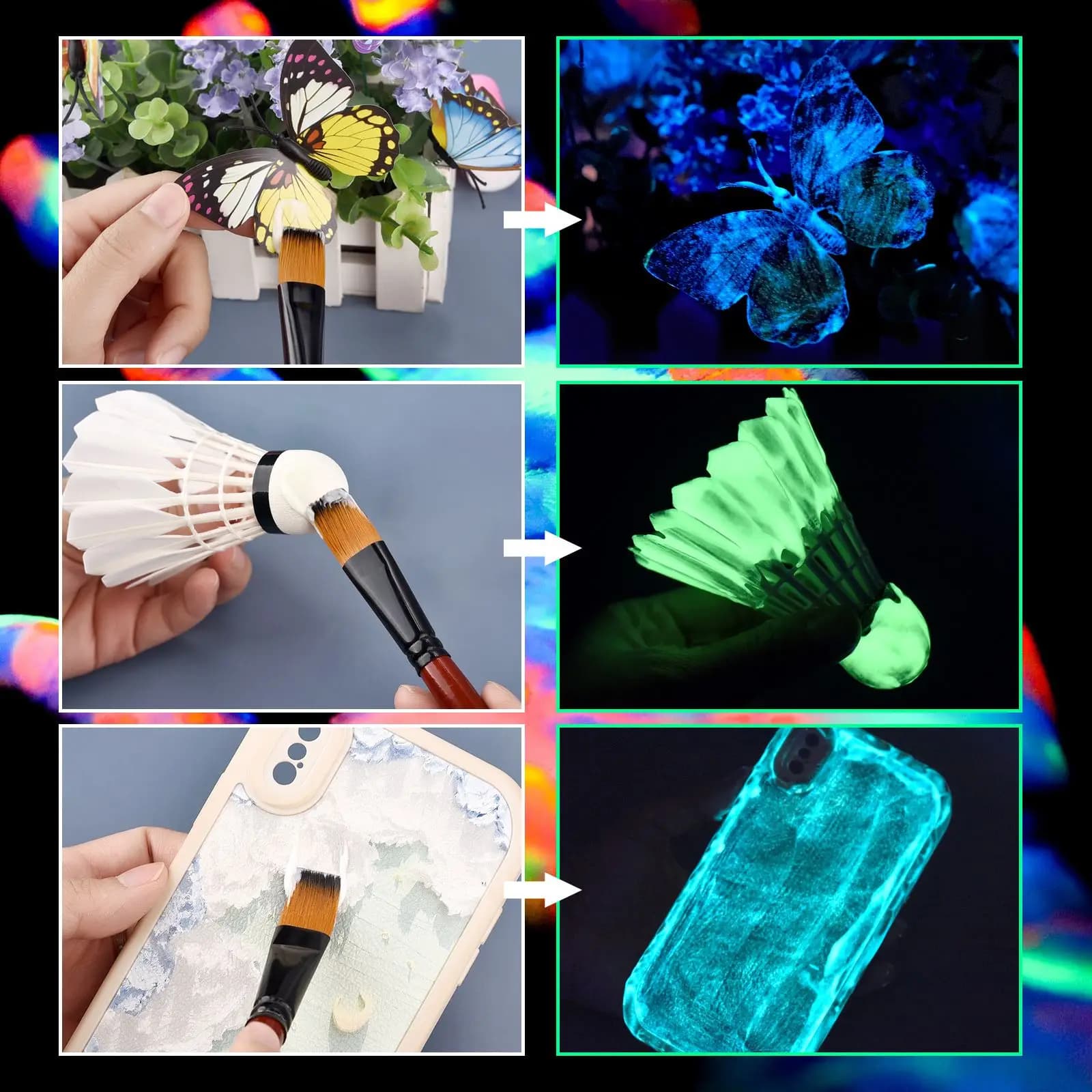 Peinture acrylique fluorescente longue durée 20/30g pour pêche nocturne - Pigment lumineux auto-éclairant