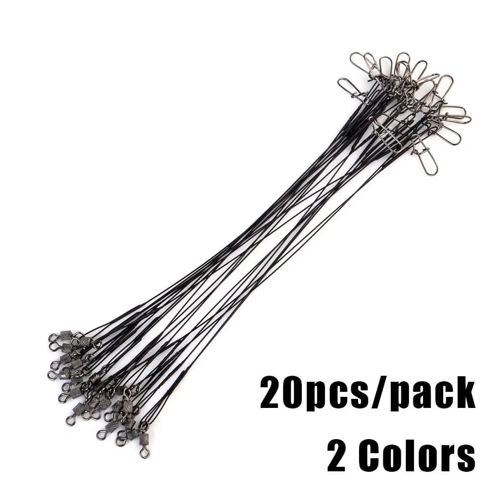 Leash anti-morsure acier 50LB pour pêche du brochet et du black-bass, avec émerillon 16 20 25 cm