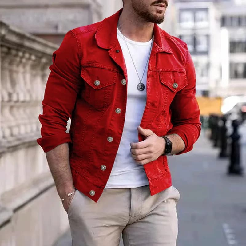 Veste denim slim homme streetwear pêche - Jean jacket classique coton pour pêcheurs casual tendance