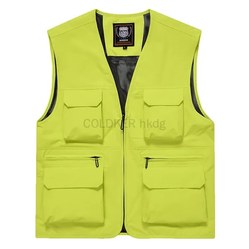 Gilet de pêche haute visibilité été jaune avec poches multiples - Veste utilitaire pour activités extérieures