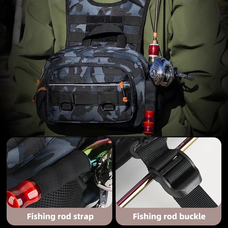 Sac à dos de pêche tactique avec porte-cannes et système Molle pour équipement de pêche et randonnée