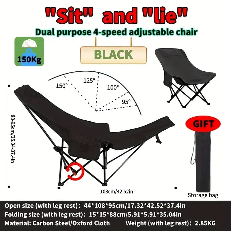 Chaise lune pliante portable réglable pour camping pêche et relaxation extérieure cadre acier 4 positions