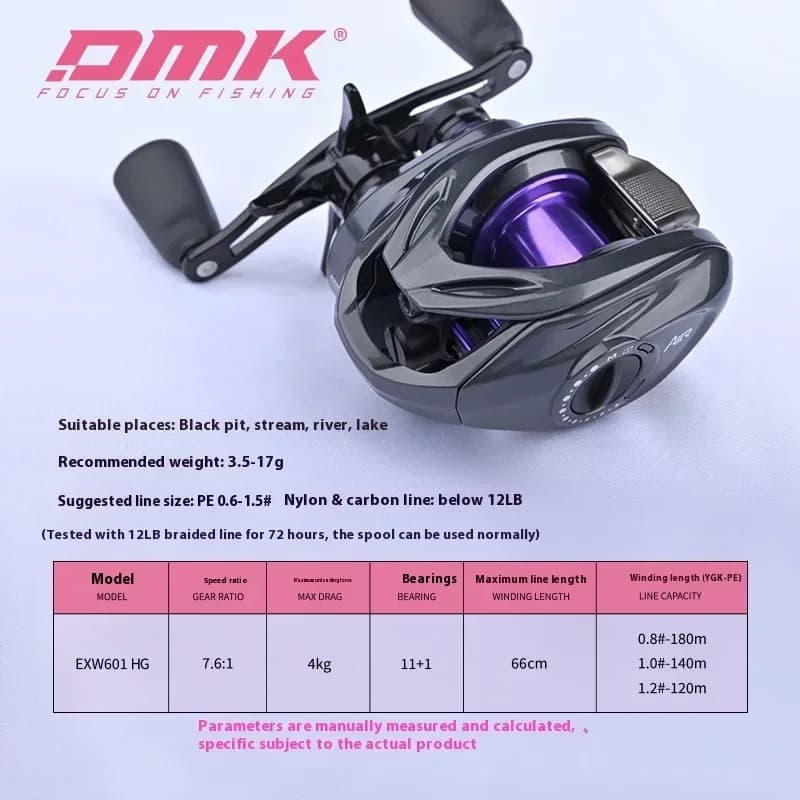 Moulinet baitcast DMK Cheetah Air 7.6:1 frein électronique MIIEC - Carbone 135g avec son bande 3-17g