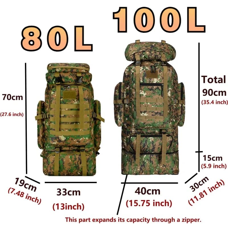 Sac à dos d'alpinisme 80L/100L tactique - Randonnée camping trekking grand volume étanche homme