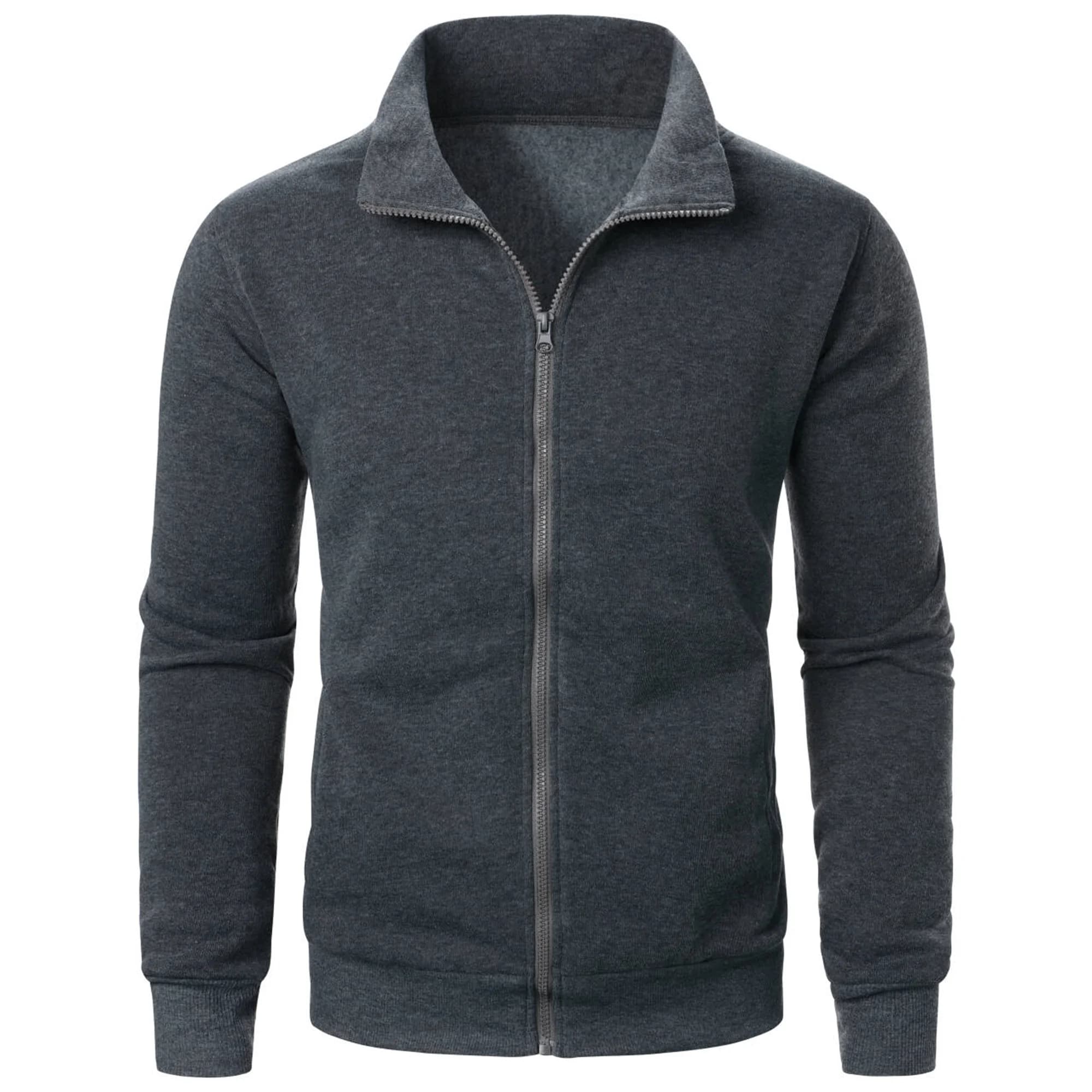 Veste casual sport homme col montant fermeture unie pêche simple élégante haut basique