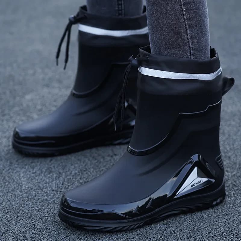 Chaussures de pluie imperméables pour homme - Bottes chaudes doublées polaire pour travail extérieur