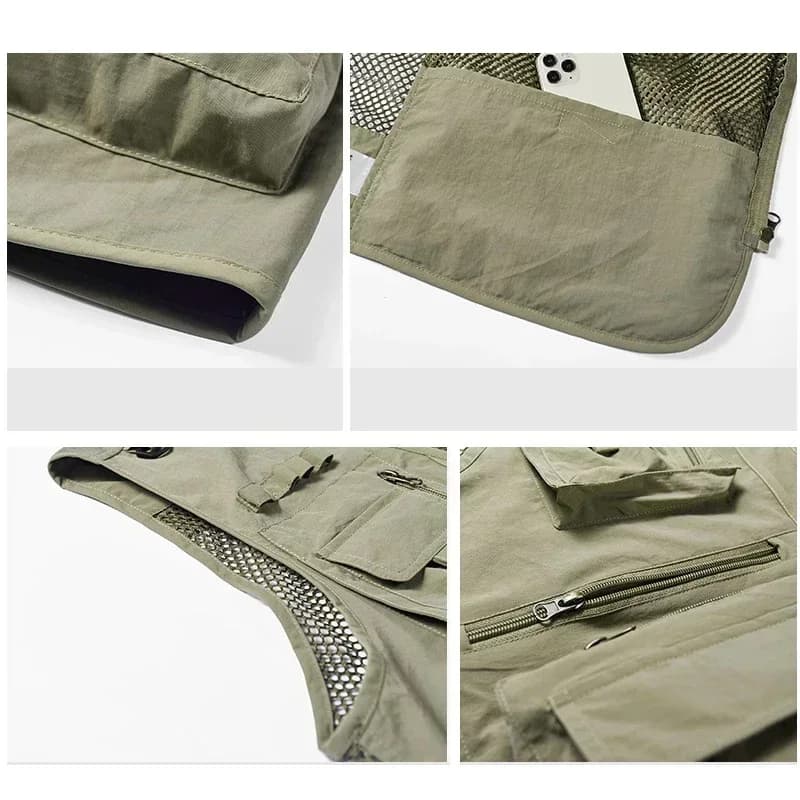 Veste sans manches pêche estivale homme avec poches outils et mesh respirant 6XL