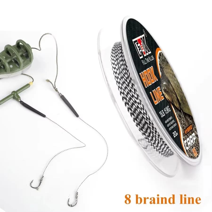 Ligne de pêche carpe NGB 20m sans plomb camouflage 8 brins pour feeder et hair rig