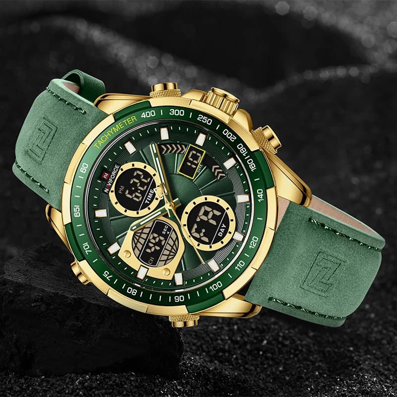 Montre militaire homme NAVIFORCE étanche - Bracelet cuir, chronographe, chiffres arabes, style sport et aventure