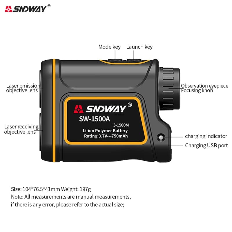 Télémètre laser SNDWAY télescopique 600M à 1500M pour chasse et pêche - Monoculaire