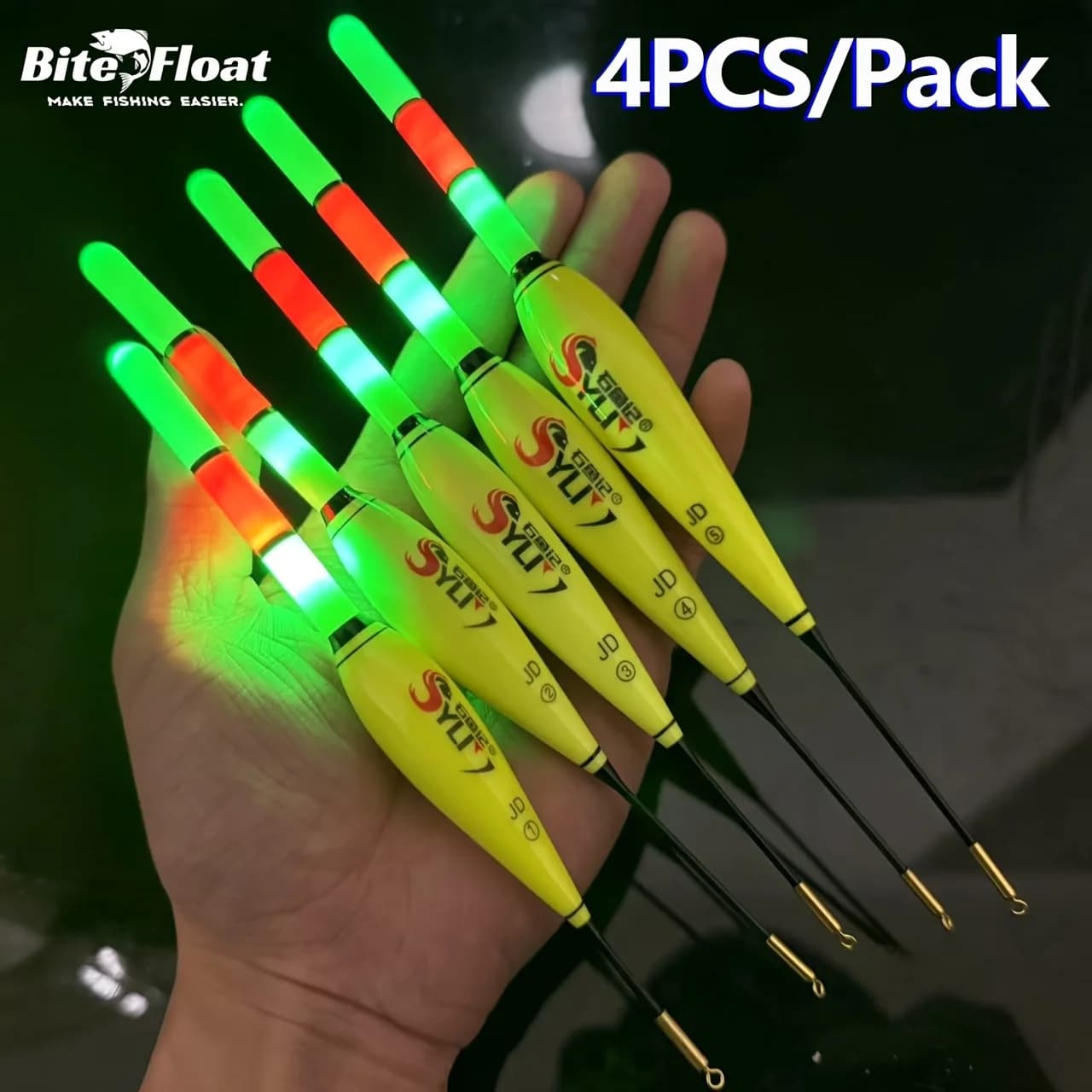 Lot de 4 flotteurs lumineux pour la pêche de nuit à la carpe, visibilité optimale et éclairage puissant