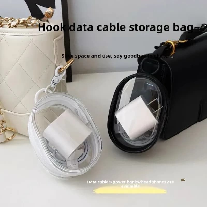 Trousse organisatrice câbles transparente pêche - Pochette pendentif pour chargeurs électronique pêche
