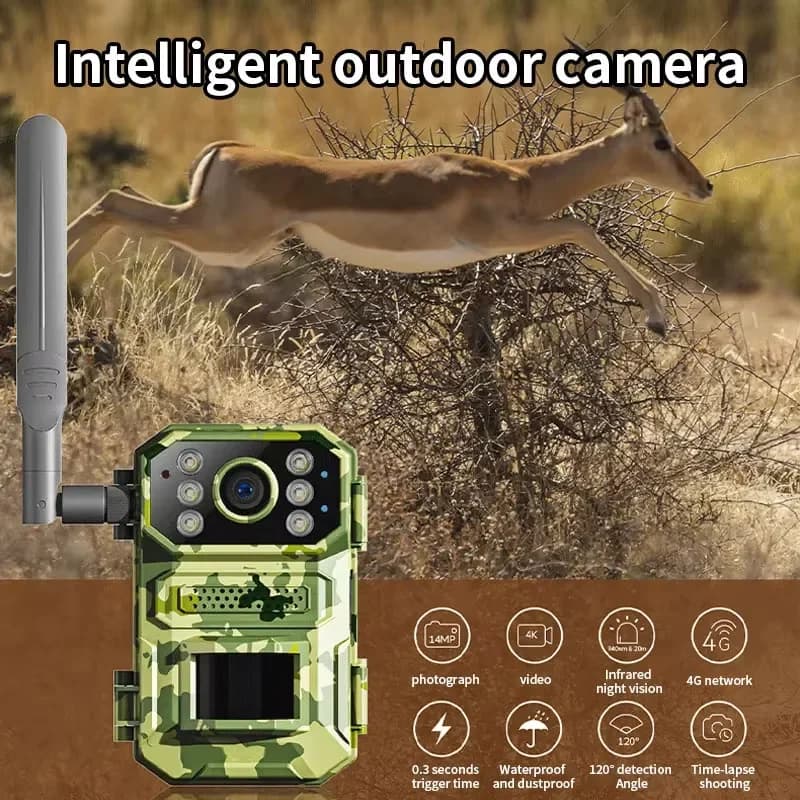 Caméra de chasse solaire 4MP 4G avec carte SIM - Détection PIR et vision nocturne infrarouge