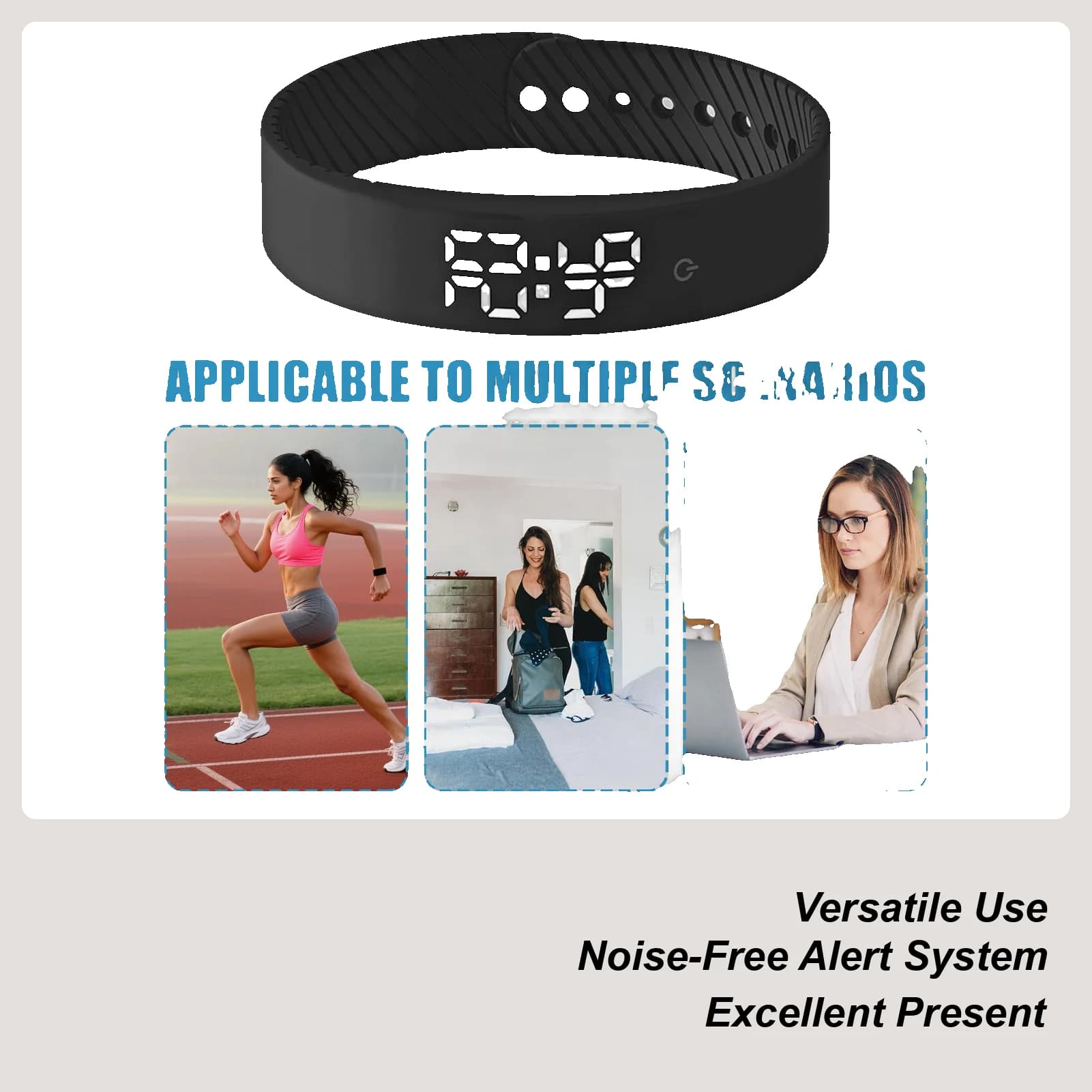 Bracelet réveil vibrant silencieux 3 alarmes - Montre vibreur organisateur quotidien pour enfants adultes seniors
