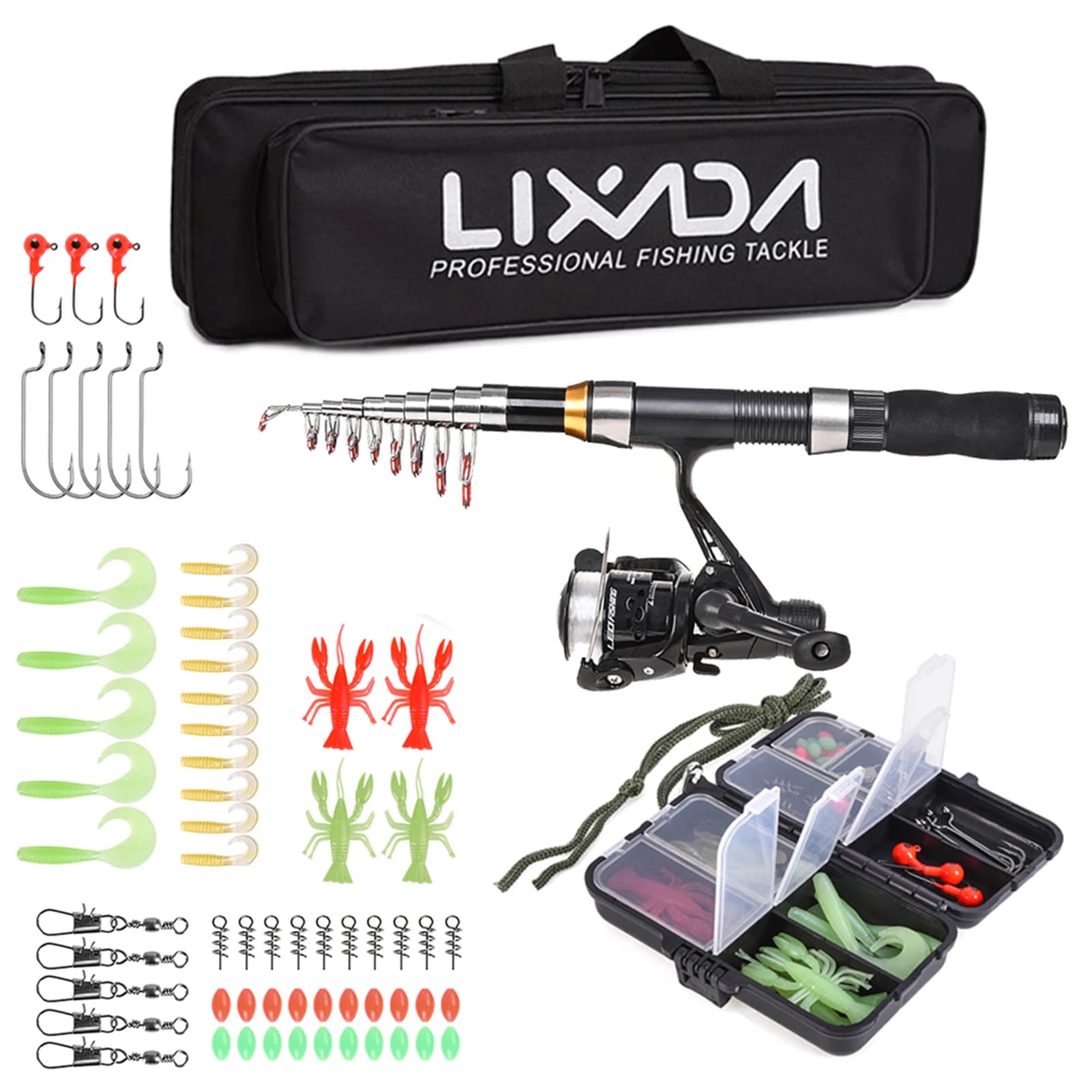 Combo canne moulinet télescopique kit complet pêche spinning avec leurres hôtes accessoires pêche nomade