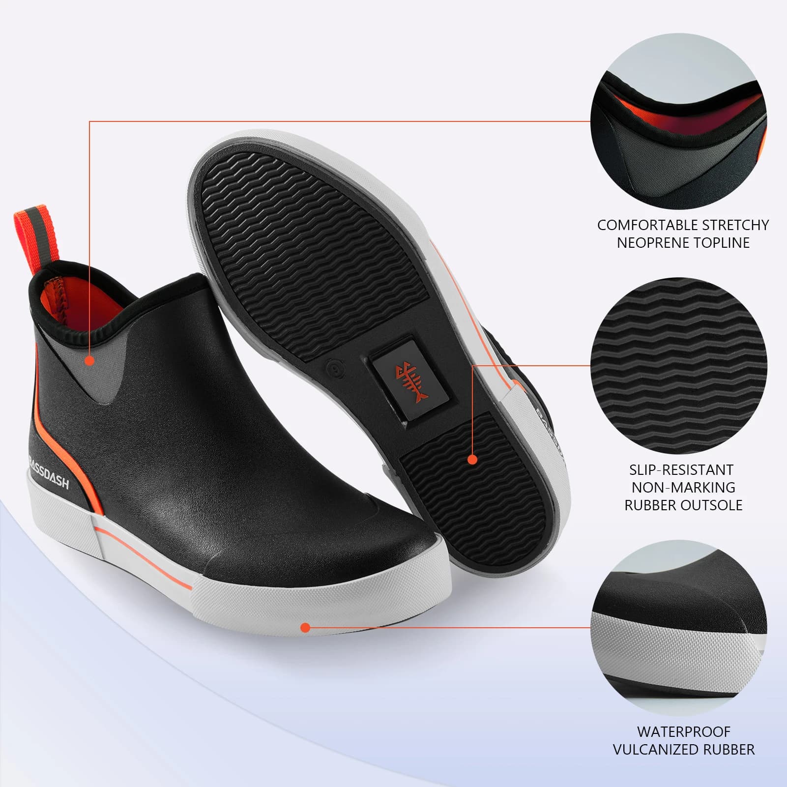 Bottes de pêche étanches BASSDASH pour pont de bateau avec semelle anti-dérapante