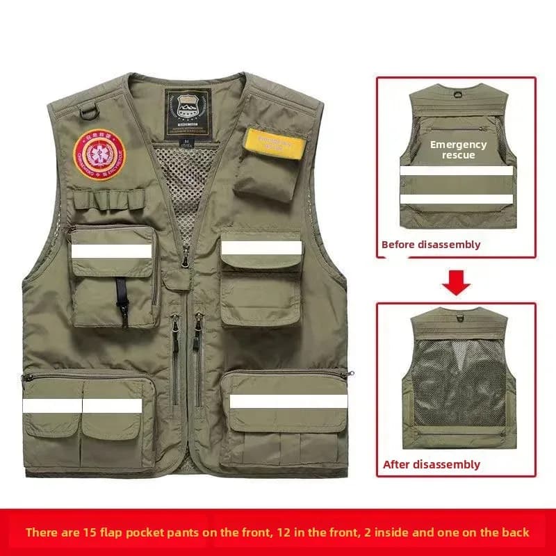 Gilet réfléchissant secours urgence multi-poches - Veste travail confortable pêche - Personnalisation logo publicitaire