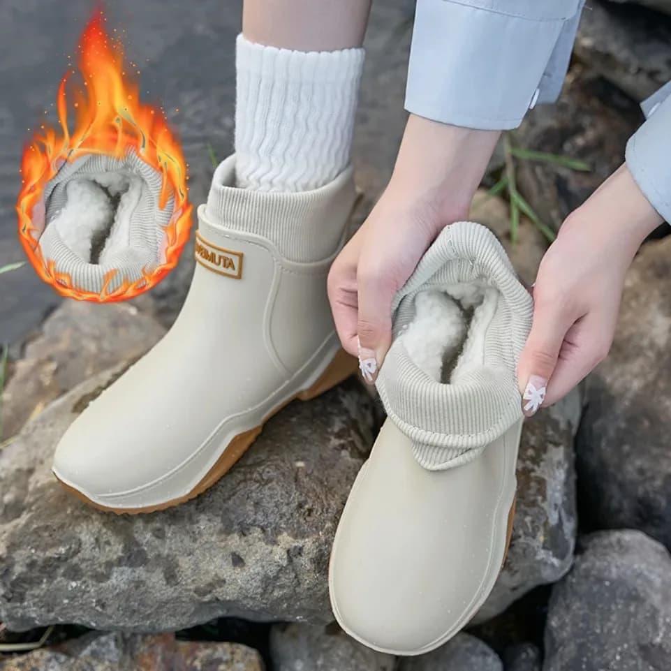 Bottes pluie hiver pêche homme chaudes pelucheuses imperméables antidérapantes couple travail mode