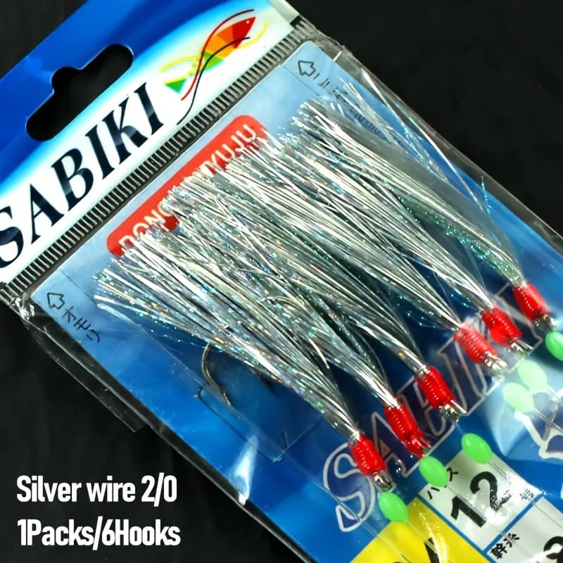 Lot de 6 Hameçons Sabiki Pré-Montés pour la Pêche en Mer avec Ligne Renforcée et Hameçons