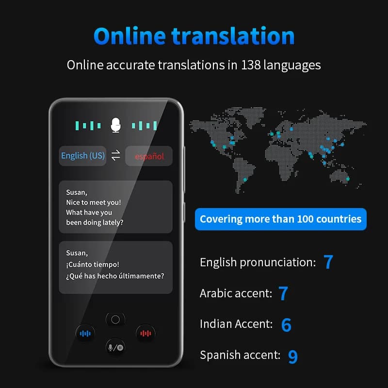 Traducteur portable S85 Pro WiFi 138 langues - Traduction vocale et photo avec ChatGPT pour pêche internationale