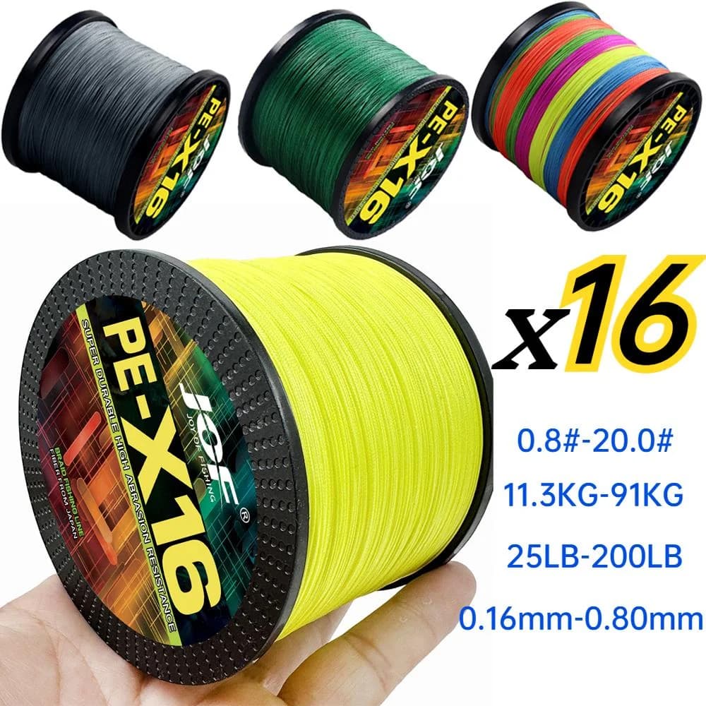 Ligne de pêche PE multifilament JOF 16 brins 1000m extrêmement résistante 25 à 200LB pour la pêche sportive