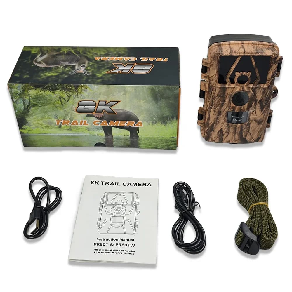 PR801 caméra trail WiFi 60MP 8K étanche avec détection mouvement infrarouge et contrôle application