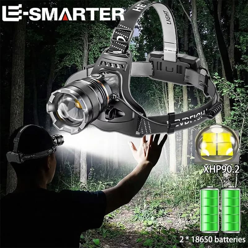 Lampe frontale LED rechargeable puissante pour pêche nocturne avec capteur de mouvement et batterie 18650