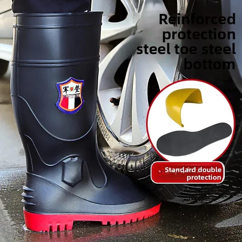 Bottes de pêche renforcées acier mi-mollet - Chaussures travail antidérapantes pour pêche technique