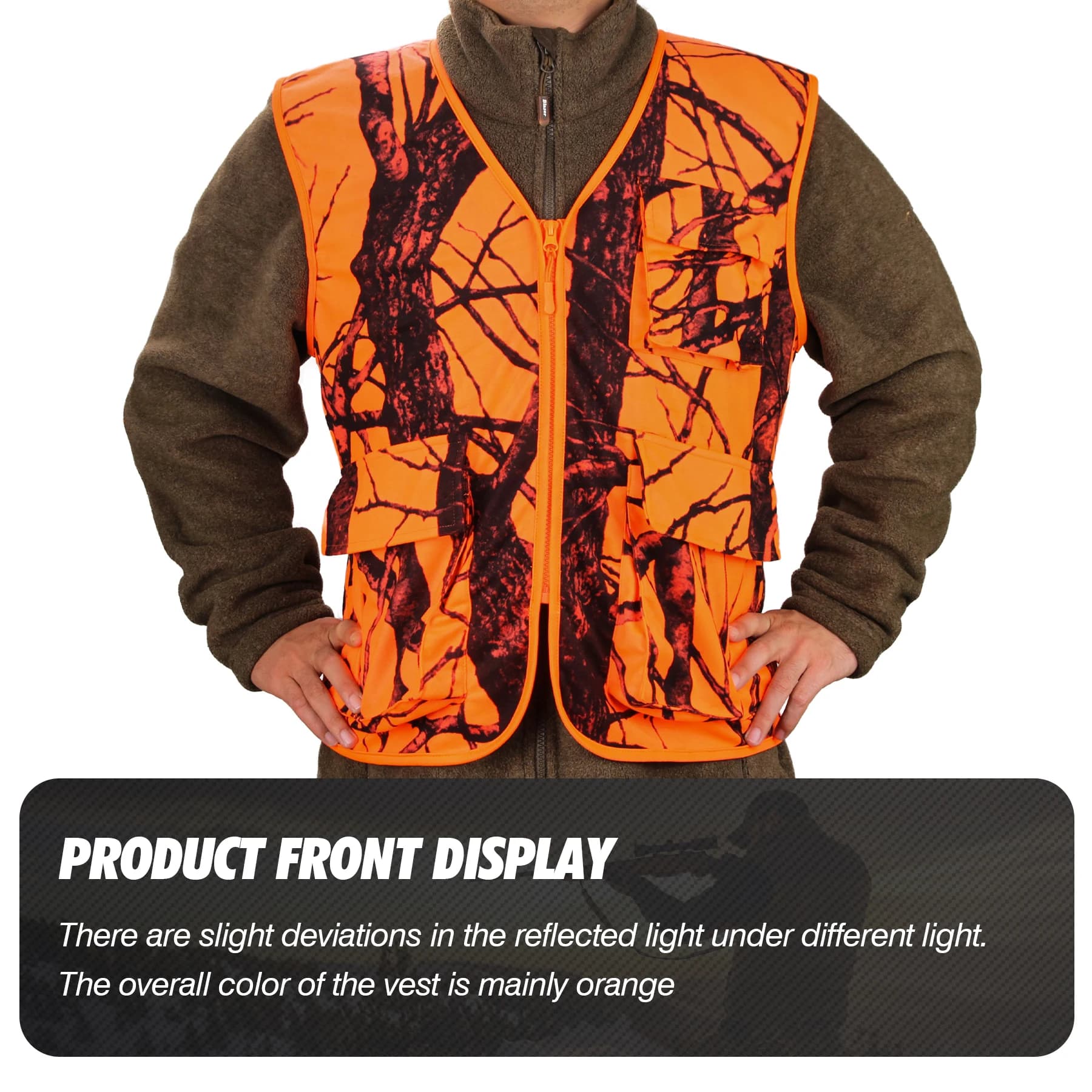 Veste utilitaire été décolleté V pour hommes GUGULUZA - Veste pêche chasse orange sécurité