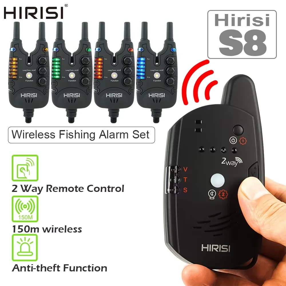 Kit d'alarme de touche sans fil Hirisi avec télécommande 2 voies pour pêche à la carpe S8