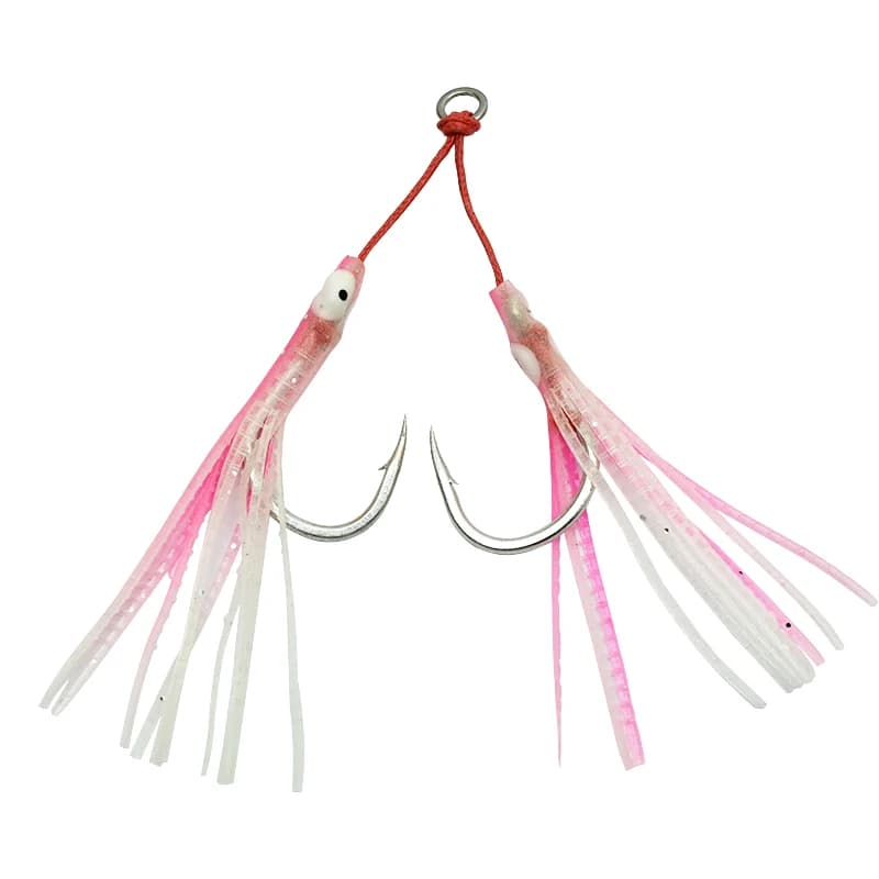 4 hameçons doubles lumineux Octopus Metal Jig - Acier haute teneur carbone avec ruban silicone - Pêche marine jigging