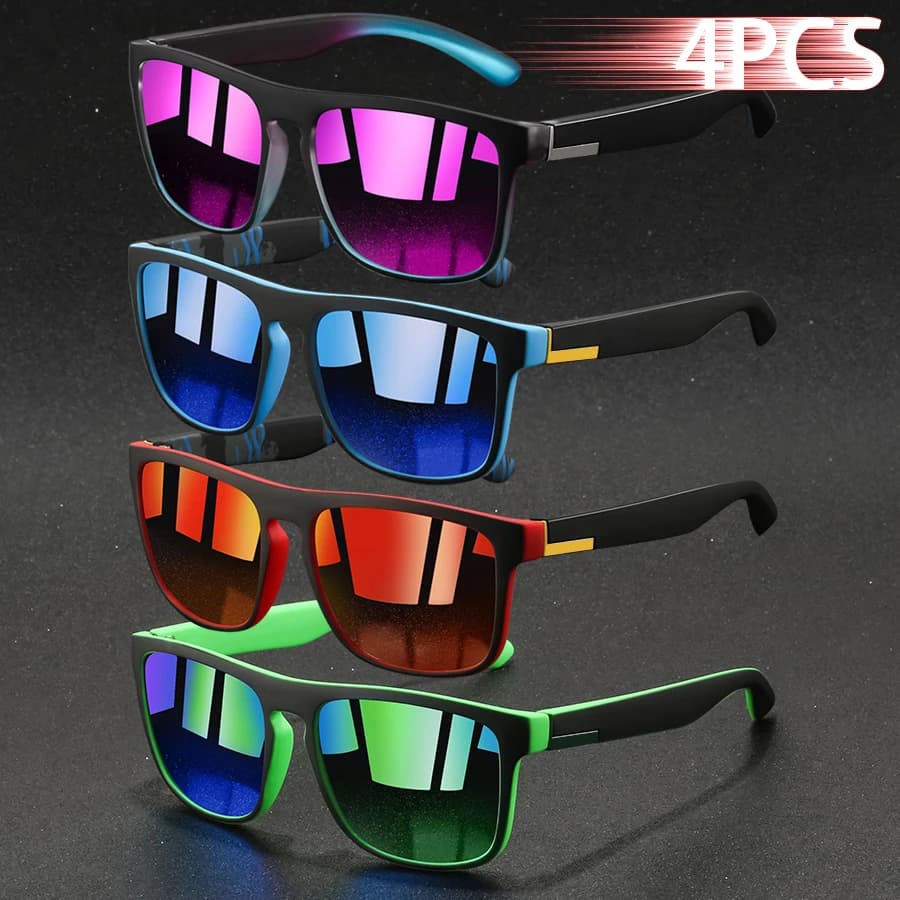 Pack 4 lunettes de soleil carrées vintage luxe - Pêche conduite anti-éblouissement homme femme