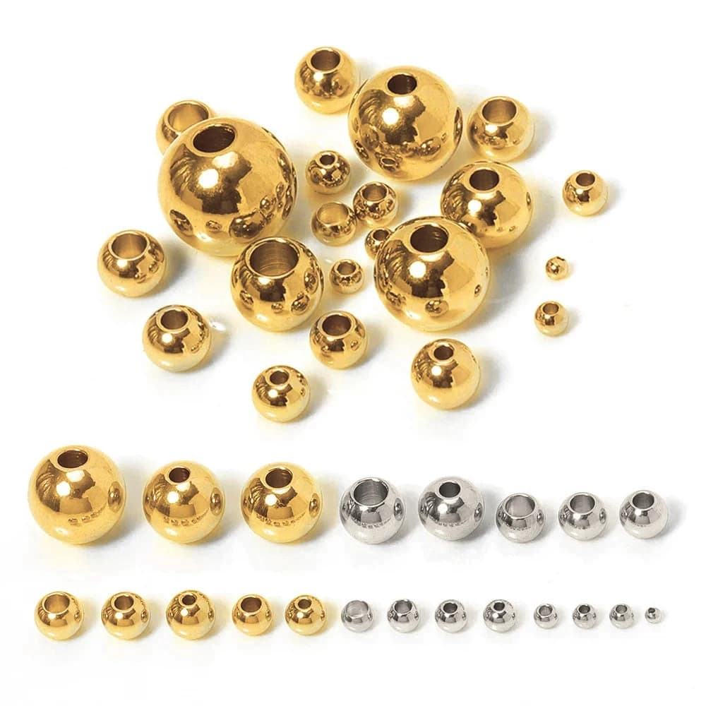 Perles inox 100 pièces 3-10mm pour création bijoux pêche - Composants bracelets DIY perles à trou