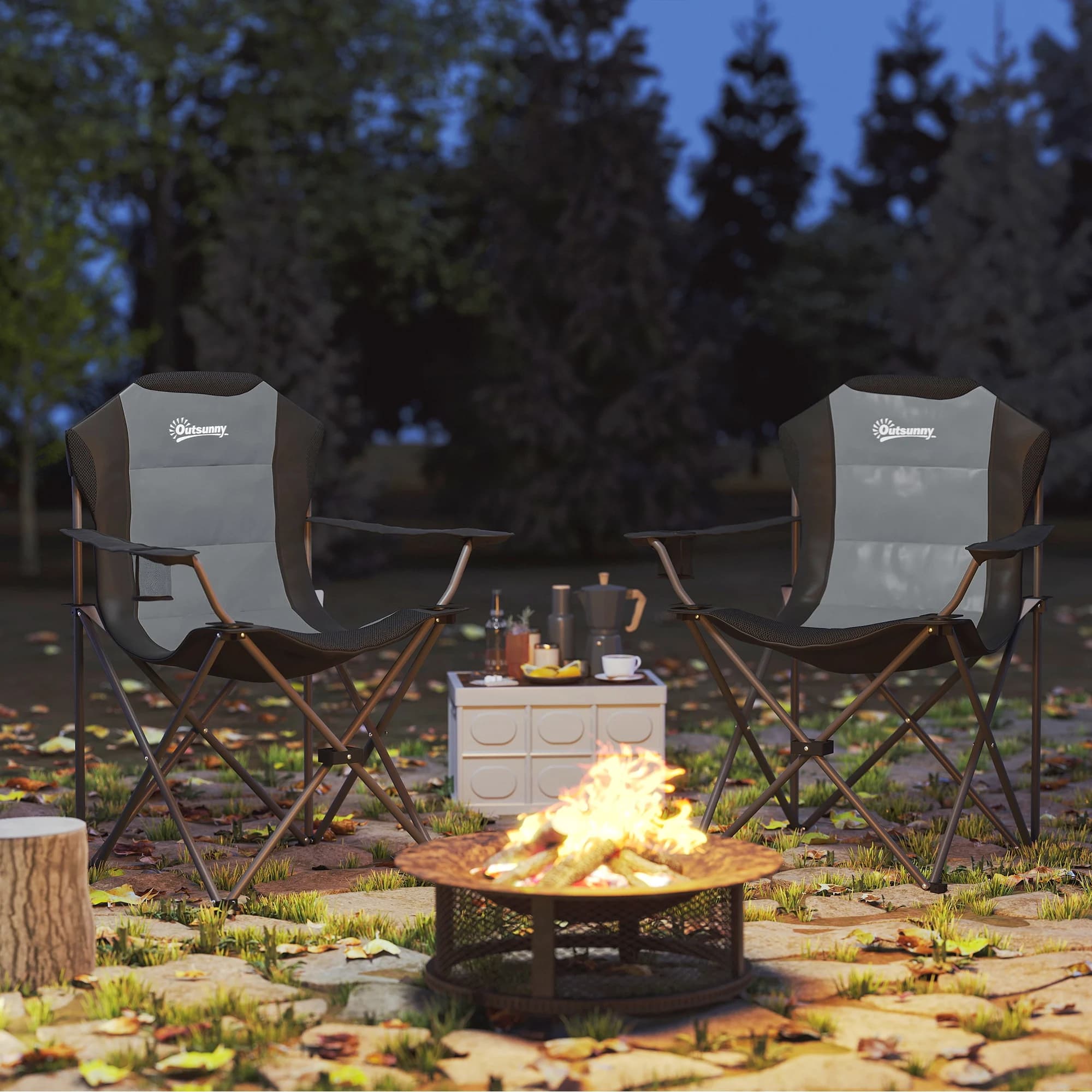 Set 2 chaises camping pliantes rembourrées - Sièges pêche avec porte-gobelet, charge 120kg