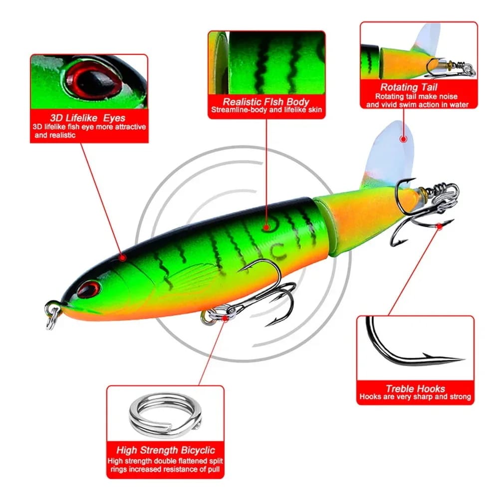 Leurre popper topwater 10-14cm avec hélice rotative pour pêche carnassier - Appât dur spinner