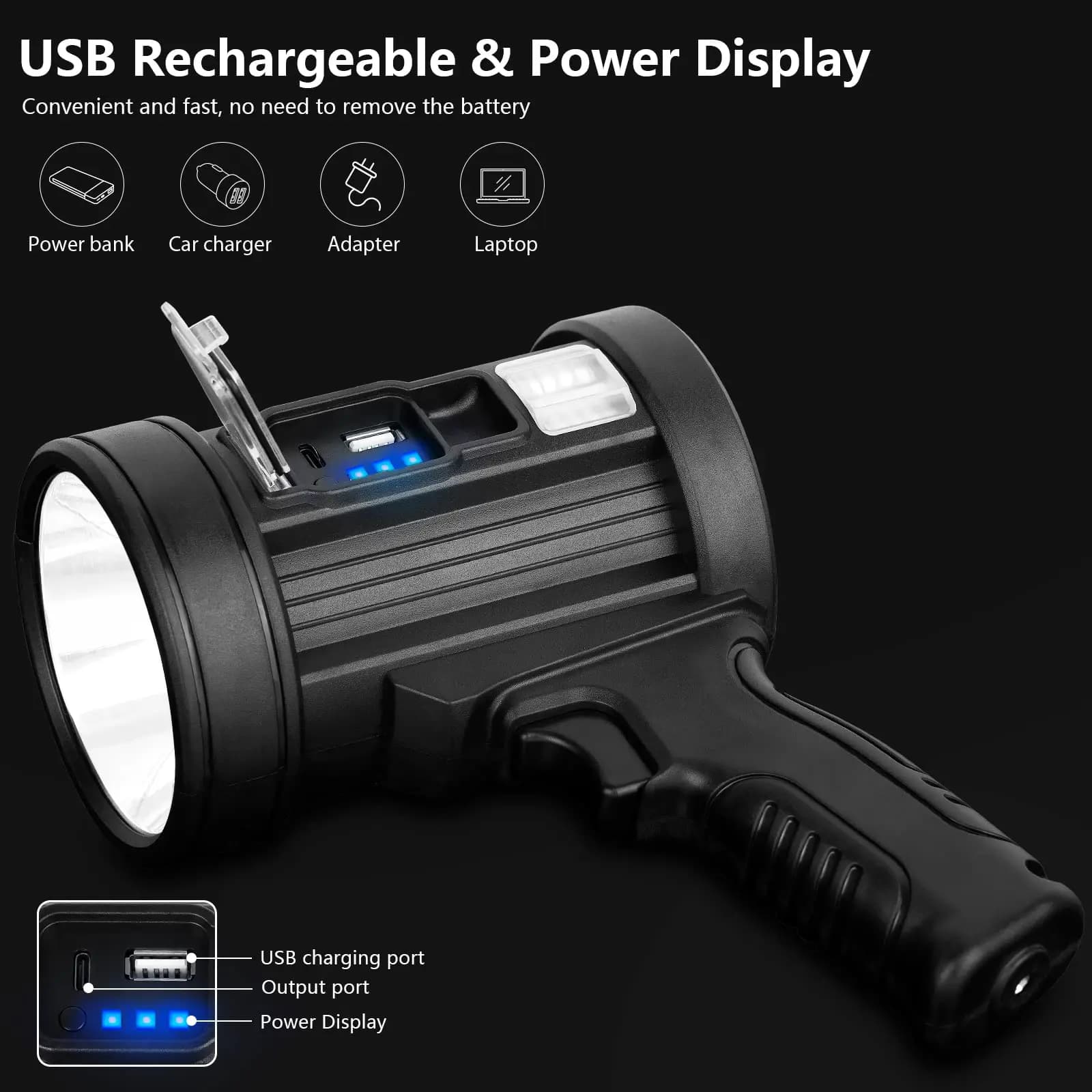 Projecteur rechargeable 1 million de lumens pour pêche - Éclairage puissant avec panneau solaire