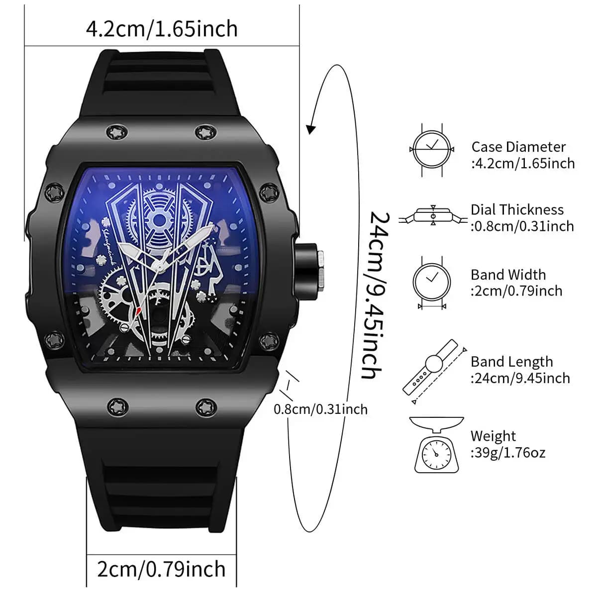 Montre homme sport luxe grand cadran quartz bracelet silicone noir vert militaire chronographe étanche