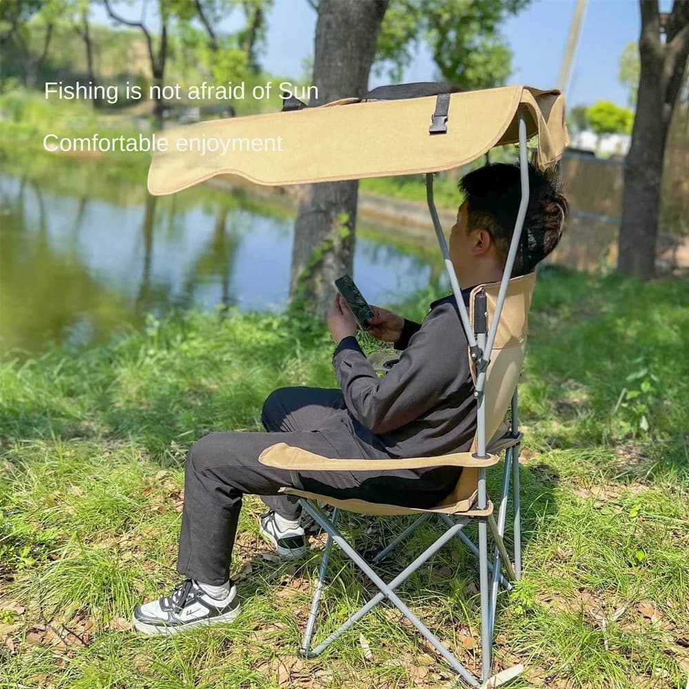 Chaise pliante avec auvent de protection - Siège ombragé pour pêche, plage et camping