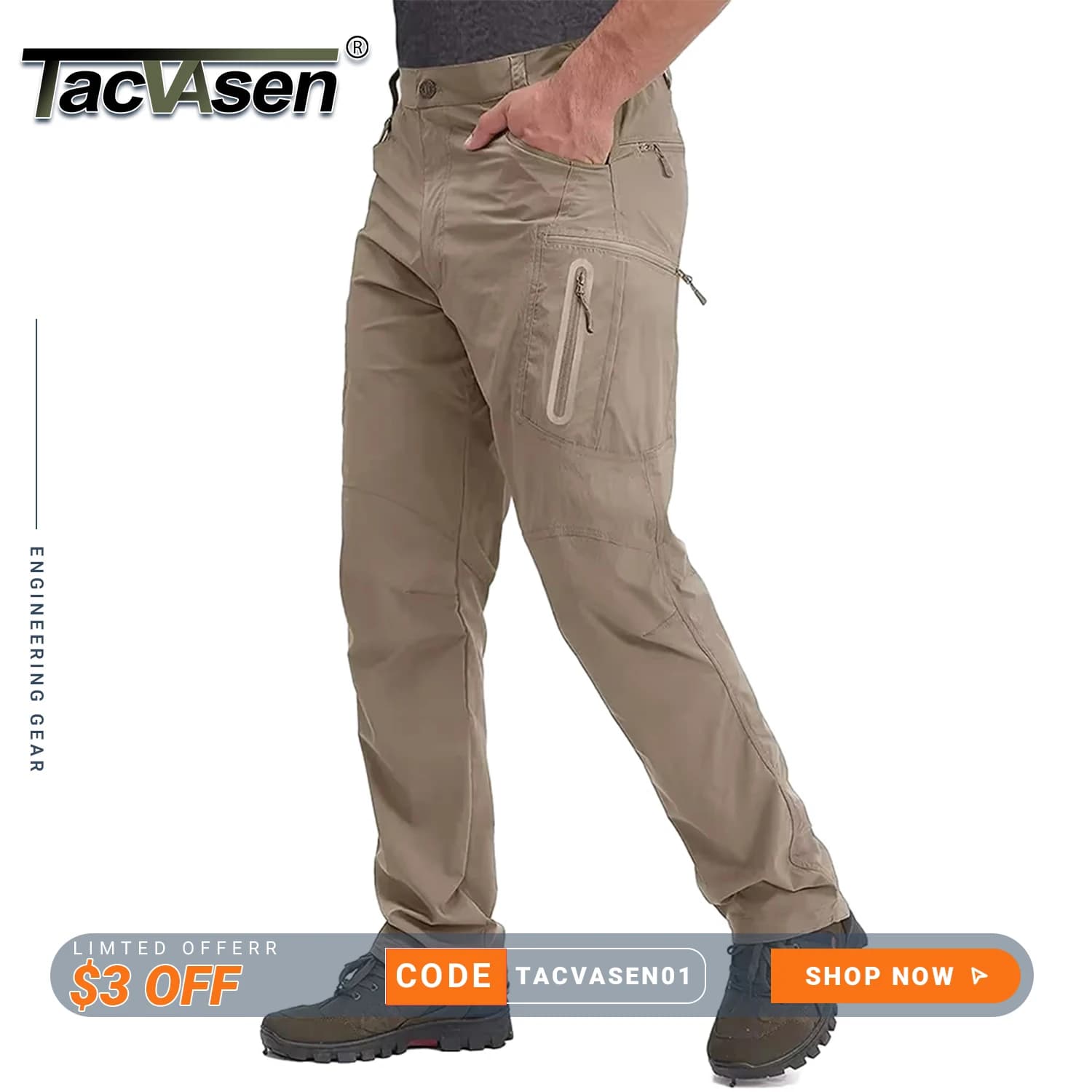 Pantalon pêche TACVASEN été léger nylon séchage rapide - Randonnée cargo travail multi-poches