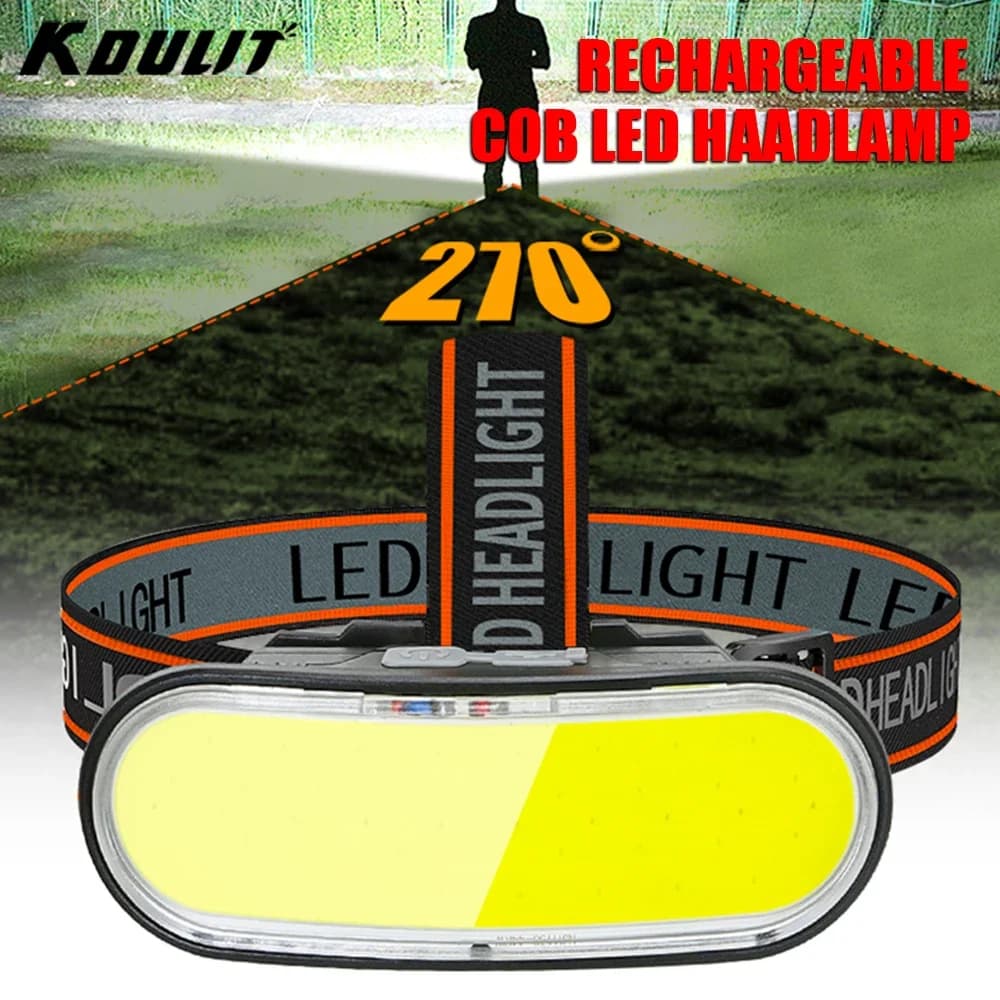 Lampe frontale COB LED 1300LM rechargeable USB 5 modes étanche pour pêche camping nocturne