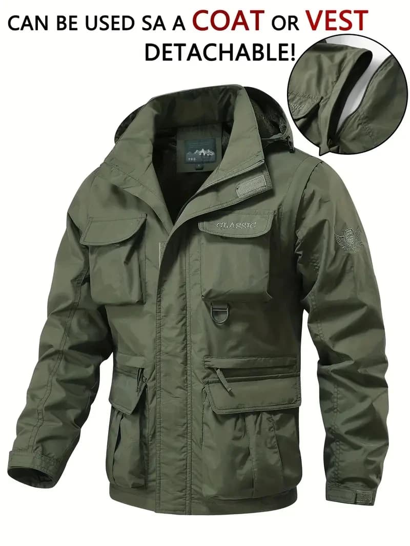 Veste homme démontable anti-vent imperméable multi-poches pour pêche outdoor