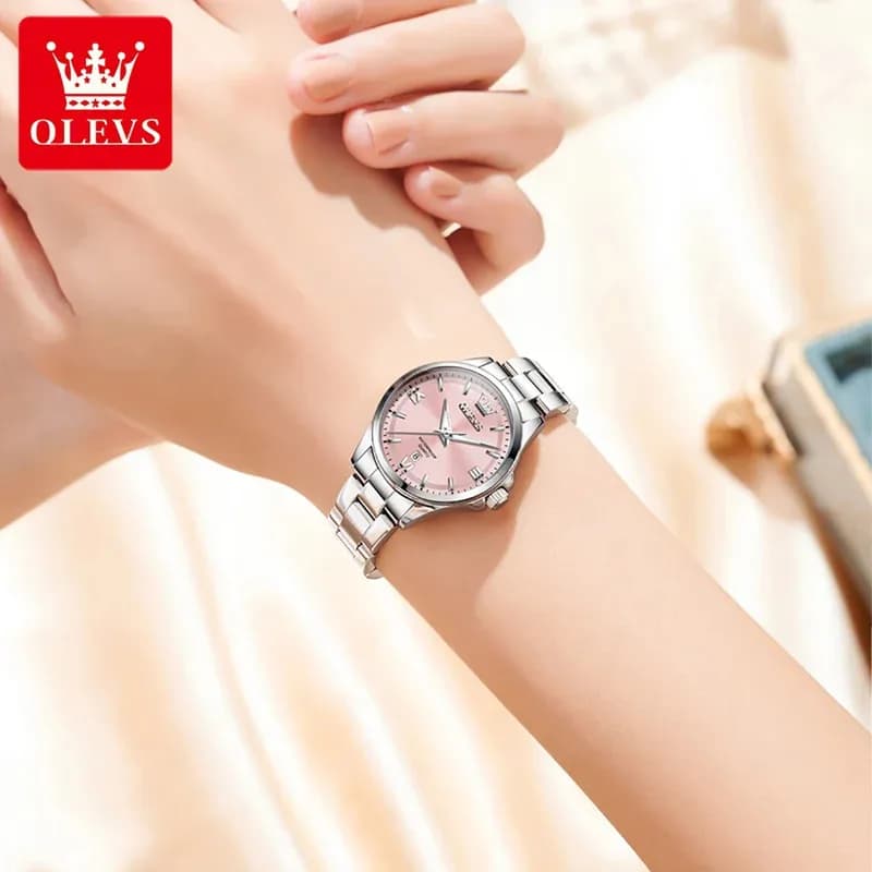 Montre femme luxe OLEVS 3668 acier inox étanche automatique chiffres romains date cadeau pêche
